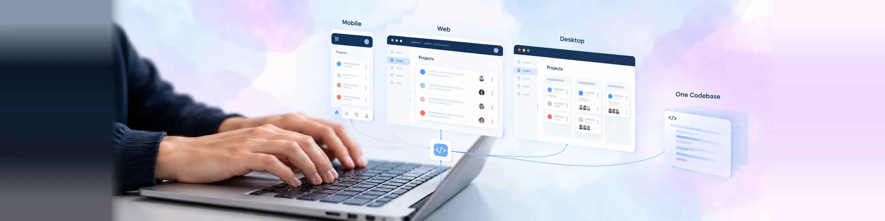 Application running on a desktop monitor, tablet, and smartphone