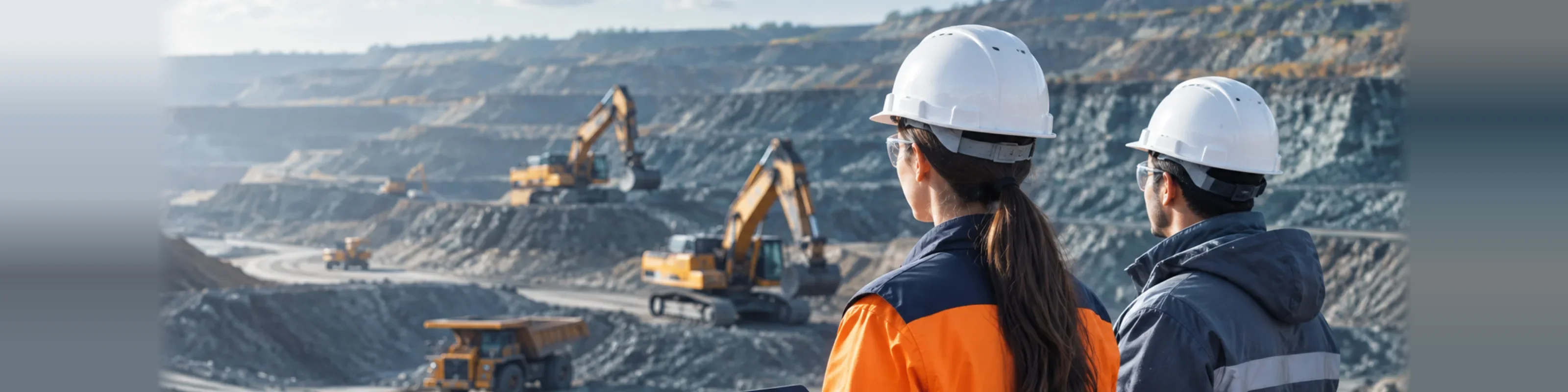 Open-pit mine with haul trucks